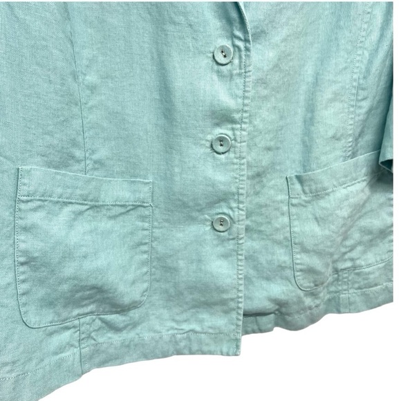 Eileen Fisher Aqua Blue Linen 3/4 Sleeve Button Front Blazer Jacket Women’s 1X - Picture 8 of 11